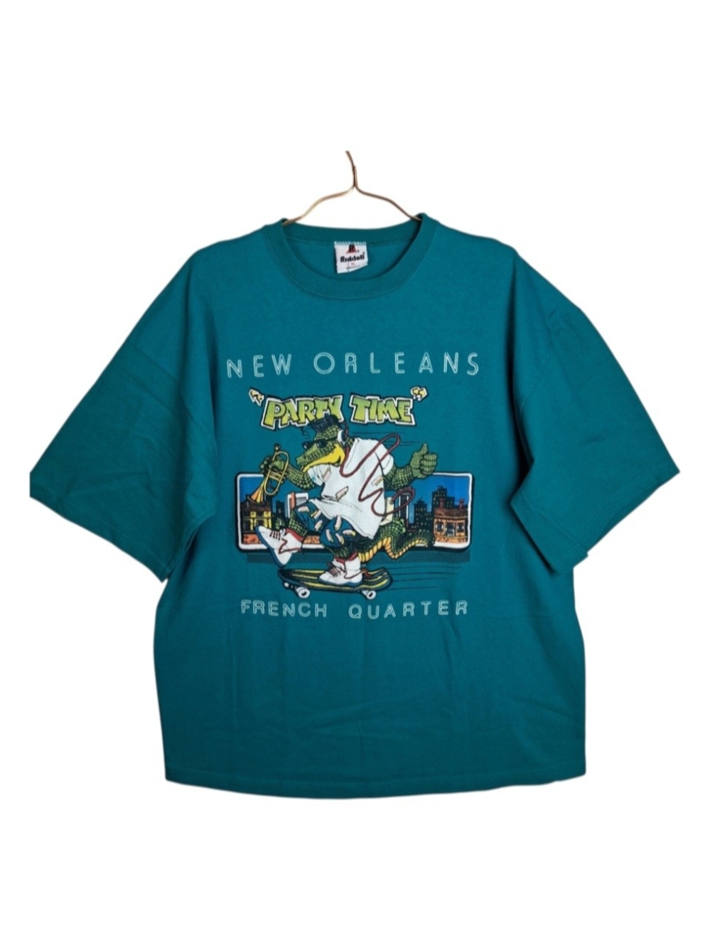 VTG 95 Riddell Mens XL Green Made In USA New Orleans French Quarters Graphic Tee